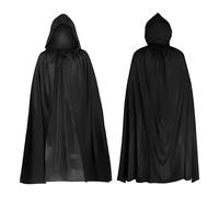 Cape noire avec capuche - Longue cape à capuche - Costume de vampire - Costume de sorcier - Unisexe - Quatre tailles - Tailles enfants disponibles (une couche - 180 cm)