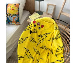 Cape Plaid Imprimée 100% Polyester, Pokémon Éclair Jaune 125X150