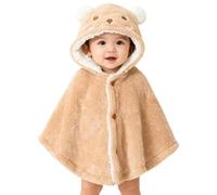 Cape Poncho à Capuche pour Enfants Filles Garçons Poncho d'Hiver en Fausse Fourrure Chaud Épais Manteau de Siège Auto Bébé Châle d'Ours Mignon Veste Extérieur Coupe-vent pour Tout-Petits 0-3 Ans