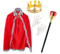 Cape rouge 4 pièces pour enfants - Costume de roi avec golfs - Cape de prince sceptre doré pour Halloween, filles et garçons, jeu de rôle