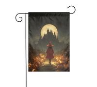 Cape rouge de sorcière marchant sombre chemin de jardin drapeau de jardin 30 x 45 cm vertical double face ferme vacances décorations extérieures drapeau cour