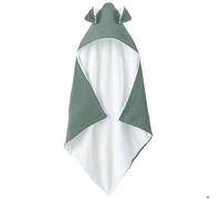 Cape, sortie de bain intérieur 100 % coton - 75 x 75 cm - Lapin - Vert bleu - Monsieur Bébé