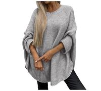 Pull Cape Tricoté élégant pour Femme, Pull Poncho pour Femme, Pull Chauve-Souris en Tricot Côtelé, Pull Décontracté à Col Rond, Manches Longues, Pull Tendance pour L'automne (Gris,L/XL)