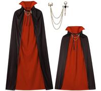 Cape vampire à col montant pour adulte, 150 cm, 130 cm, noire et rouge, double face, cape vampire noble pour homme et femme,costume vampiro Halloween,capa Dracula,capa vampiro déguisement,soirée,fête
