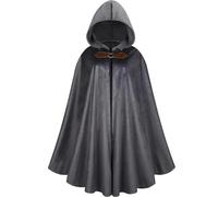 Cape verte de la Renaissance avec capuche, cape médiévale en velours, pour homme et femme, pour costume d'Halloween et de loisirs, gris, taille M