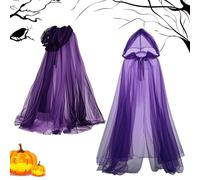 Cape violette pour Halloween - Costume de mariée fantôme méchante reine - Costume de cosplay - Robe longue de sorcière - Costume effrayant pour Halloween, carnaval et cosplay (violet, 150 cm)