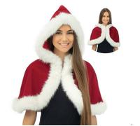 Capeline de Noël Luxe avec Capuche - PTIT CLOWN - 24078 - Mini Cape Miss Claus - Accessoire Déguisement Mère Noël - TU - Rouge