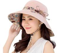 Capeline d'été Femme Chapeau de Soleil Coton Réversible Élégant Capeline de Protection Solaire Grand Bord Anti-UV Bob Chapeau de Bassin Extérieur pour Plage Voyage Vacances Vélo Camping Pêche