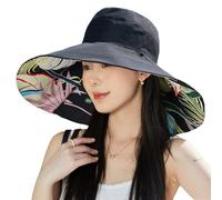 Capeline d'été Femme Chapeau de Soleil Pliable Anti-UV UPF 50+ Capeline Coton Confortable Respirant Casquette de Protection Solaire Large Bord Chapeau de Seau Réversible pour Plage Voyage Vacances