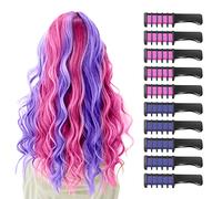 Capelli Gesso Pettine per Ragazze e Bambini,10 Pezzi Gessetti per Capelli Temporanei Gesso Regalo di Compleanno per Bambini Età 5 6 7 8 9 10 Lavabile Tintura per Party,Natale e Cosplay(Rose+Violet)