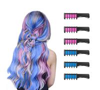 Capelli Gesso Pettine per Ragazze e Bambini, 6 Pezzi Gessetti per Capelli Temporanei Gesso Regalo di Compleanno per Bambini Età 5 6 7 8 9 10 Lavabile Tintura per Party, Natale e Cosplay (Bleu+Rose)
