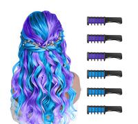 Capelli Gesso Pettine per Ragazze e Bambini, 6 Pezzi Gessetti per Capelli Temporanei Gesso Regalo di Compleanno per Bambini Età 5 6 7 8 9 10 Lavabile Tintura per Party, Natale e Cosplay (Violet+Bleu)