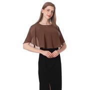 Capes de mariage en mousseline de soie et dentelle pour robe de soirée, marron, Taille unique