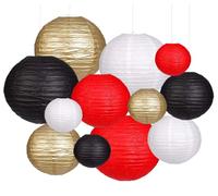 Capesaro Lot de 12 lanternes décoratives en papier noir rouge blanc pour fête, douche nuptiale, mariage, douche prénatale, remise de diplôme, anniversaire, décoration de chambre