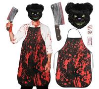 Capgoost 4 Pièces Deguisement Halloween Homme, Ours d'Horreur Deguisement, Halloween Masque Horreur, Masque d'ours Sanglant, Costume Halloween Homme pour Carnaval Fête Déguisées Cosplay Mascarade