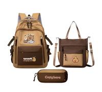 Capibara Sac à dos - Sac scolaire mignon avec trousse et sac Shopper - Grande esthétique mignonne pour école garçons filles, Rabat du livre, Fare riferimento alla descrizione