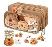 Capibara Trousse à Crayons en Peluche, 10 Compartiments Transparents | Trousse à Crayons Multi-Poches pour Porte-stylos, Fournitures de Bureau, Grande capacité