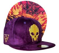 Capiche [99+ Variantes] Casquette Snapback Demon en Daim - Chapeau Violet foncé avec Logo tête de Mort brodé doré, sous-visière Graphique Ardente, Streetwear réglable pour des déclarations