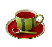 CAPIJIONG 400ml/13oz Pastèque Mignon Fruit Mug Été Créatif Grande Capacité Tasse à Café pour Bureau Maison Restaurant Café-Pastèque assiette+cuillère+tasse