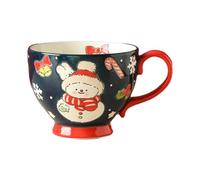 CAPIJIONG Lapin de Noël Assiette de petit déjeuner peinte à la main Four à micro-ondes Disponible en céramique Ménage Peint à la main Petit déjeuner Tasse à lait - Tasse de petit déjeuner de Noël -