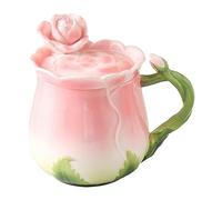 CAPIJIONG Tasse à café colorée en émail de 350 ml/12 oz avec capuchon en céramique haute capacité pour bureau, maison, restaurant, café, salon de thé - Rose couvert de fleurs