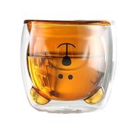 CAPIJIONG Tasse à café double en verre 250 ml avec ours mignon pour petit déjeuner - Ambre