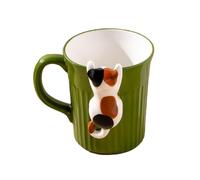 CAPIJIONG Tasse en céramique 350 ml Motif chat mignon Dessin animé Couple Relief Petit Déjeuner Lait Café Tasse - Vert
