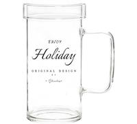 CAPIJIONG Verre à bière en verre avec couvercle de grande capacité de 700 ml, résistant à la chaleur avec poignée, tasse en verre à lettre Sweet Time+couvercle en verre