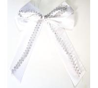 CaPiSo Grand nœud cadeau en forme de cœur, 20 x 30 cm, sans bricolage, prêt à l'emploi, en satin, prêt à l'emploi, pour un mariage (organza cœur argenté, 1 pièce)