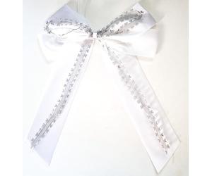 CaPiSo Grand nœud cadeau en forme de cœur, 20 x 30 cm, sans bricolage, prêt à l'emploi, en satin, prêt à l'emploi, pour un mariage (organza cœur argenté, 1 pièce)