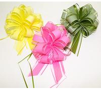 CaPiSo - Lot de 3 gros nœuds décoratifs - 18 cm - En polyband - Pour cadeau - Jaune, rose et vert olive