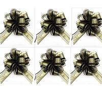 CaPiSo Lot de 6 gros nœuds décoratifs - 18 cm - En polyband - Pour cadeaux, sacs de sucre, loisirs créatifs, décoration (bord noir et doré)