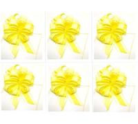 CaPiSo Lot de 6 gros nœuds décoratifs de 18 cm - En polyband - Pour cadeaux, sacs à sucre, bricolage, décoration - Jaune, Pull Bow 18cm