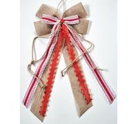 CaPiSo Ruban double en jute fait main - 20 x 40 cm - Sans bricolage - Pour anniversaire, Noël, mariage, Noël - Décoration de Noël (dentelle 3 cm rouge)