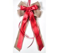 CaPiSo Ruban double en toile de jute fait main - 20 x 40 cm - Sans bricolage - Pour anniversaire, Noël, mariage, Noël - Décoration de Noël - Rouge naturel avec rose