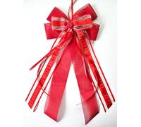 CaPiSo Ruban double en toile de jute fait main - 20 x 40 cm - Sans bricolage - Pour anniversaire, Noël, mariage, Noël - Décoration de Noël (rayures rouges argentées)