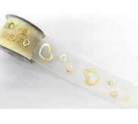 CaPiSo Ruban en organza de 40 mm - Pour cadeau - Cœur doré - Pour mariage - Crème - 2 x 10 m