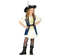 Capitaine Pirate Costume Carnaval féerique Aventure Cintura Sombrero Abito Mardi Gras Capitaine Manteau bleu Chapeau noir Chapeau blanc à plumes, Taille : 128/134 Couleur : Noir