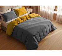 CapitanCasa Parure de lit double face 100 % pur coton fabriqué en Italie CN pour lit double jaune gris Sc