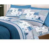 CapitanCasa Parure de lit en 100 % coton, lignée Pensées délicates Alpes pour lit double bleu