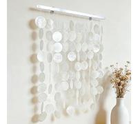 Capiz Shell Décoration murale faite à la main avec rail pour décoration d'intérieur (rail argenté et coquillages blancs, 40 x 55 cm)