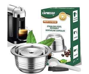 CAPMESSO Capsules de café réutilisables en acier inoxydable pour espresso Nespresso rechargeable Vertuo Capsule Pod Vertuoline GCA1 et Delonghi ENV135 8OZ- Newest Version(Big) Argenté