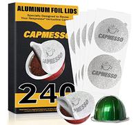 CAPMESSO Couvercles en feuille d'aluminium pour capsules Vertuo réutilisables, couvercles autocollants compatibles avec les capsules réutilisables Vertuo rechargeables (240/paquet)