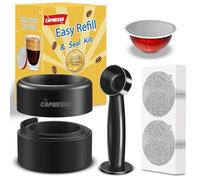 CAPMESSO Kit de recharge de capsules Vertuo réutilisable, design 2025 pour une étanchéité plus rapide, dosettes Nespresso Vertuo réutilisables avec brosse de remplissage et de presse, 100 couvercles