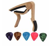Capo à Libération Rapide en Aluminium, Accessoire pour Guitare avec 5 Médiators - Verrouillage Sécurisé, Compatible Guitare Basse Banjo et Mandoline (Couleur bois clair)