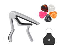 Capodastre pour guitare acoustique 6 cordes et 12 cordes, avec support et 5 médiators, capodastre en métal pour ukulélé, mandoline, banjo et autres instruments à cordes (argent)