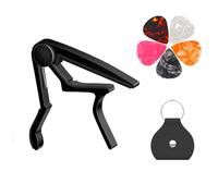 Capodastre pour guitare acoustique 6 cordes et 12 cordes, capodastre pour guitare avec support et 5 médiators, capodastre en métal pour ukulélé, mandoline, banjo et autres instruments à cordes (noir)