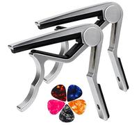 Capodastre pour guitare acoustique et électrique Capodastre pour guitare acoustique 6 cordes - Lot de 2 avec 5 médiators (Argent)