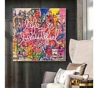 CAPOOK Cadre œuvres d'art Graffiti Life Is Beautiful Poster Street Art Peinture sur mur Toile Affiches et impressions photos pour salon décor 80x80cm Chassis interne