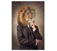 CAPOOK Impression d'art Peinture Porter un costume Tête de lion humaine méditant Toile Drôles Animaux Affiches Décoration de La Maison Mur Art Photo 30x45cm/11,8 "x 17,7" Sans cadre